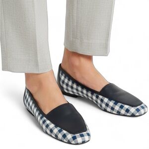 Donald J Pliner DeeDee Navy White Gingham Leather Square Toe Loafers Women's 7.5